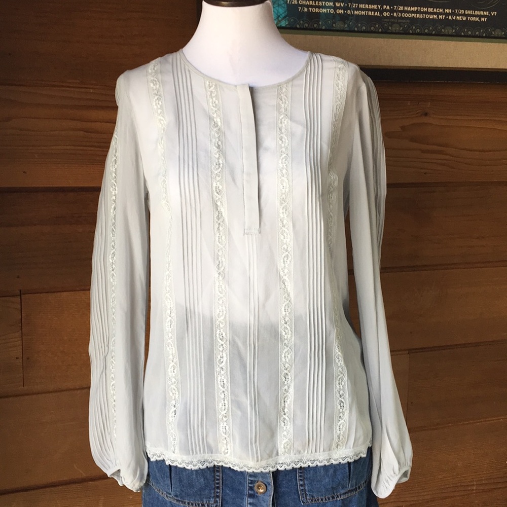 GOLD HAWK 🌟 Gray Silk Blouse w Lace